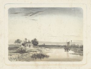 River Landscape with House and Sailboat (Six Landscapes) by Cornelis Jan Bolt