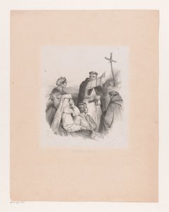 Company and Monks by a Cross by Cornelis Kruseman