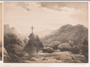 Mountain Landscape with Cross on a Rock by Cornelis Lieste