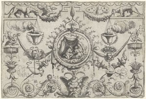 Ornament with Three Figures Kneeling Under a Cloth