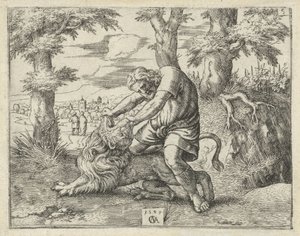 Samson Killing the Lion (History of Samson) by Cornelis Massijs