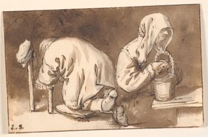 A Kneeling Man and a Woman with a Basket by Cornelis Pietersz Bega