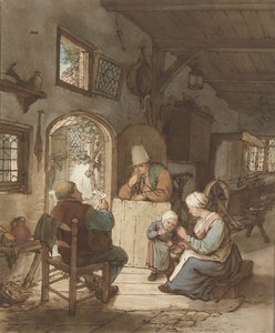 Newspaper Reader in Interior by Cornelis Ploos van Amstel (signed by artist)