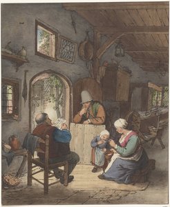 Man Reading Newspaper in Interior by Cornelis Ploos van Amstel