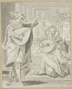 Gentleman and Lady Playing Lute by Cornelis Ploos van Amstel