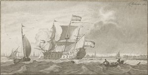 Warship on the IJ by Cornelis Ploos van Amstel