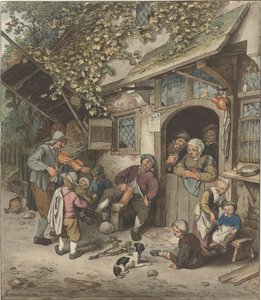 Violinist in front of an inn
