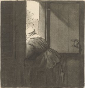 Woman Leaning Over a Half-Door