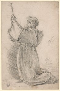 Kneeling Monk Holding a Crucifix