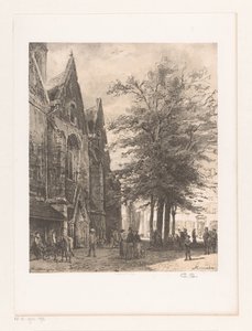 People in Front of Market Church in Hamelin by Cornelis Springer