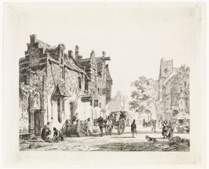 Town View with Horse Cart by Cornelis Springer