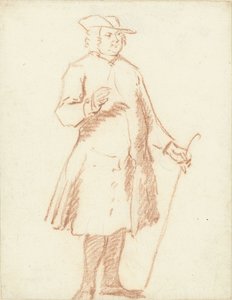 Standing Man with Walking Stick in Left Hand