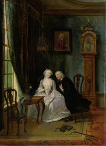 Unseemly Love, perhaps a scene of the Widower Joost with Lucia, 2nd scene from the play De wanhebbelijke liefde by CJ van der Lijn