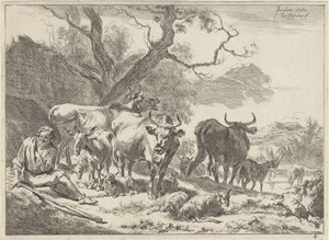 Resting Old Shepherd with His Flock