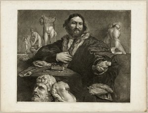 Portrait of Andrea Odoni, from Cabinet Reynst; Engravings of various images painted by famous artists by Cornelis Visscher