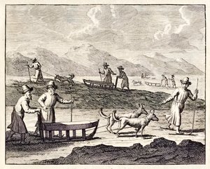 Russians Travelling with Dog Sleds in Siberia, from the 