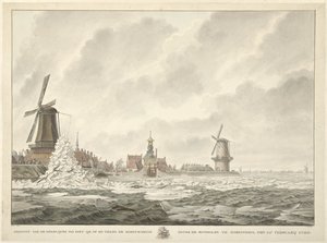 View of the Ice Drift, on and Against the Breastwork Behind the Runmolen in Gorinchem, February 20, 1799 by Cornelis de Jonker