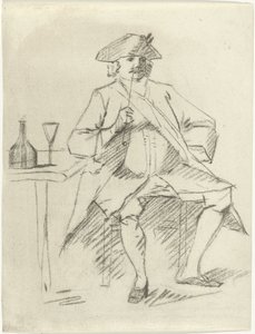 Man with a Pipe Sitting by a Table by Cornelis van Noorde