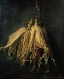 Three Corncobs Hanging From a Nail by Cornelis van Spaendonck