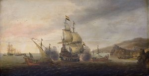 Naval Battle between Dutch Men-of-War and Spanish Galleys by Cornelius Bol