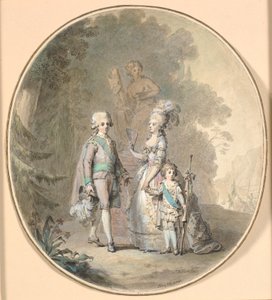 Gustav III, Queen Sophie Magdalene, and Crown Prince Gustav Adolph Walking in Haga Park by Cornelius Høyer