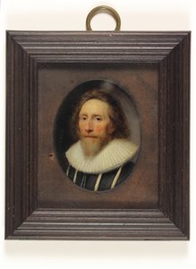 A gentleman in slashed black doublet by Cornelius I Johnson