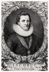 Portrait of James I, King of Great Britain, engraved by R.White by Cornelius I after Johnson