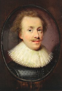 A gentleman, in black figured doublet with falling lace-edged ruff