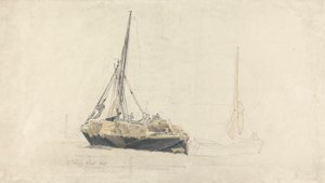 A Sailing Barge Being Loaded with Hay, December 1827 by Cornelius Varley
