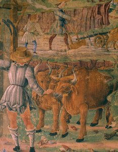 Pictures of country life, detail from Triumph of Ceres, scene from Month of August, attributed to Cosimo Tura and Master of Ercole, fresco, north wall, Hall of Months, Palazzo Schifanoia, Ferrara, Italy, circa 1470