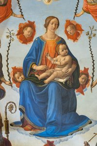 Madonna with Child in Glory, Saint Ambrose, Saint Francis of Assisi, God the Father and Angels (detail) by Cosimo Rosselli