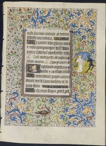 Leaf from a Book of Hours: Angel Chasing a Devil (recto) by Coëtivy Master
