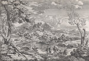 Landscape with a man showing Mercury the eagle of Jupiter by Crescenzio Onofri