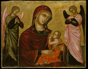 Icon of the Virgin Lactans with Two Angels by Cretan School