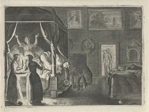 Vomiting man in bed by Crispijn van den Queborn