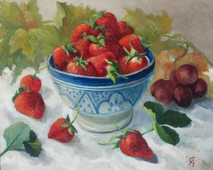 Strawberries in a Blue Bowl by Cristiana Angelini
