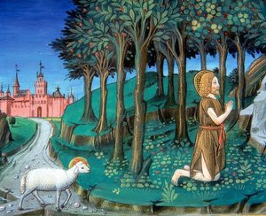 John the Baptist Praying Outside the City Gates. 1476 by Cristoforo De Predis