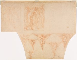 Studies for Christ Meeting His Mother..., Studies of an Angel in a Pendentive verso, 1599-1604 by Cristoforo Roncalli