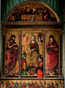 Triptych of the Mystical Marriage of St. Catherine, Surrounded by Saints John the Baptist and Saint John the Evangelist by Cristoforo Scacco