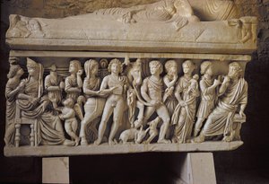 Hippolytus and Phaedra, detail from the side of a sarcophagus