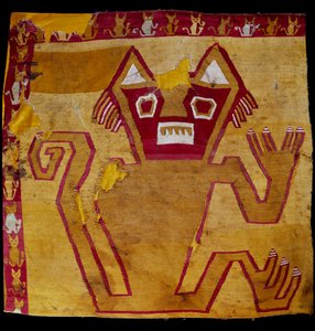 Pre-Columbian Art, Nazca Civilization: Fragment of Fabric with Zoomorphic Representation by Culture Nazca