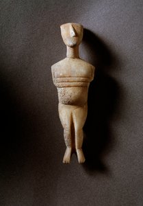 Female Idol, Schematic Figurine with Ochre Inlays by Cycladic Cycladic