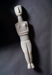 Female Idol, Schematic Figurine, White Marble with Ochre Inlays (3200-2000 BC) by Cycladic Cycladic