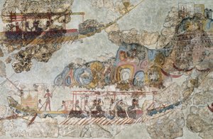 Fleet of ships, fresco from Thera, Southern Cyclades Islands, Greece by Cycladic Cycladic