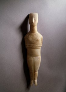 Schematic Female Figurine with Ochre Inlays by Cycladic Cycladic