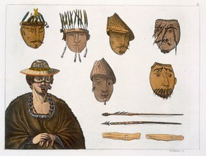 Detail of Headdresses and Weapons for Fishing in Alaska by D.K. Bonatti