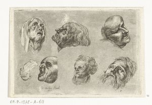 Study Sheet with Seven Heads in Two Rows by D. van den Bosch