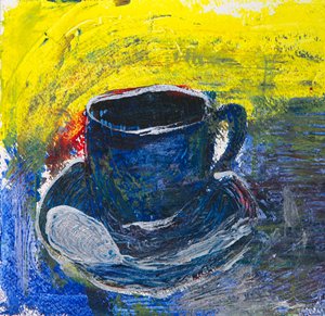Vibrant Blue Coffee Cup by Dale Hefer