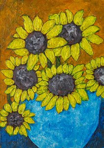 Sunflowers in Blue Vase by Dale Hefer & Family