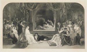 The Play Scene, Act III, Scene II of Hamlet by William Shakespeare, engraved by Charles W. Sharpe by Daniel (after) Maclise